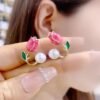 Tulip Flower Pearl Stud Earrings for Women and girl jewelry Exquisite Pearl Earring Party Jewelry