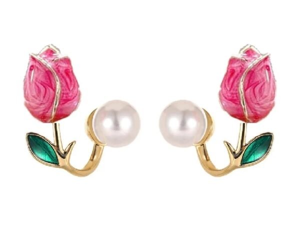 Tulip Flower Pearl Stud Earrings for Women and girl jewelry Exquisite Pearl Earring Party Jewelry