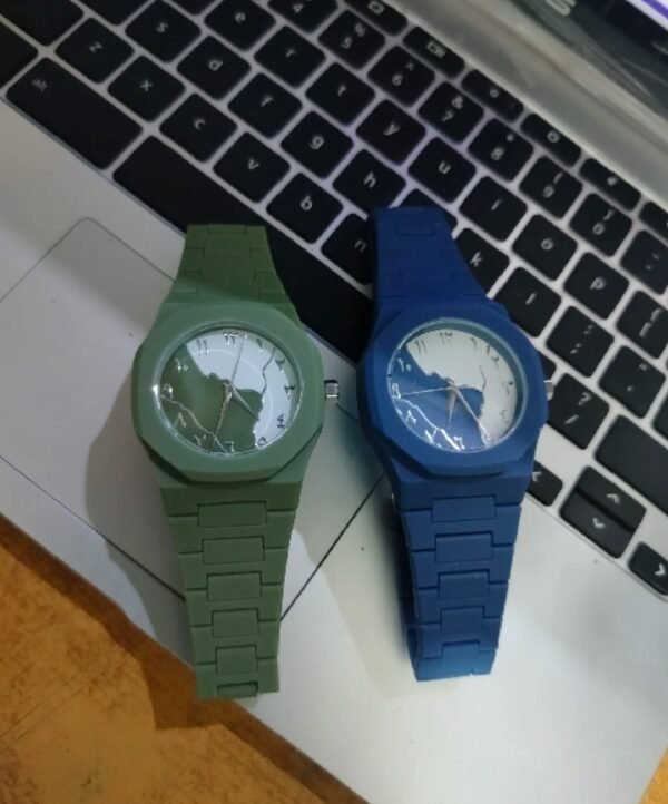 1785835734851 Premium Arabic Numerals Wrist Watch – Silicon Strap, Islamic Dial (Blue & Army Green)