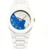 1785836560576 Marble Style White Aura Watch – Dual Tone Blue & White Dial with Arabic Numerals | Premium Fiber Chain Quartz Watch for Men & Women in Pakistan