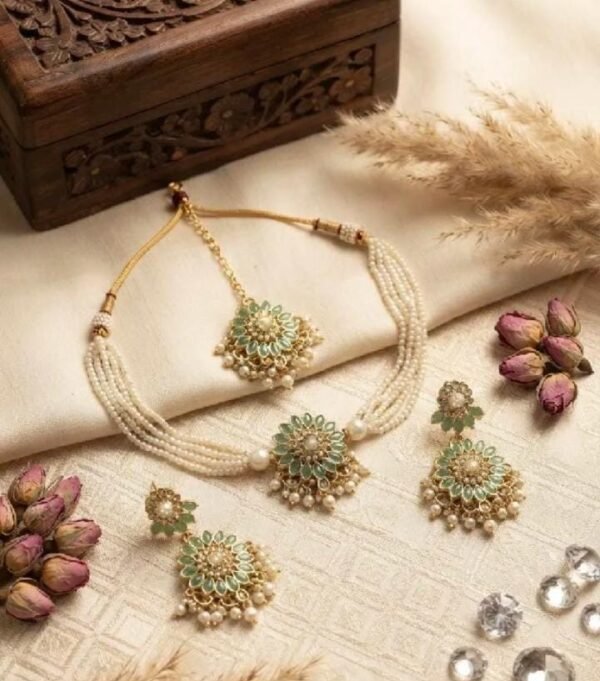 WhatsApp Image 2026-08-11 at 2.30.37 PM Elegant Turkish Zarcon choker necklace set with earrings and tika new flower design for girls and women Gift jewellery set