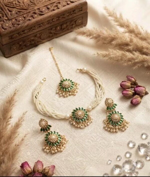 WhatsApp Image 2026-08-11 at 2.31.26 PM Elegant Turkish Zarcon choker necklace set with earrings and tika new flower design for girls and women Gift jewellery set